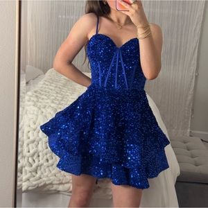 royal blue sequin mini dress
